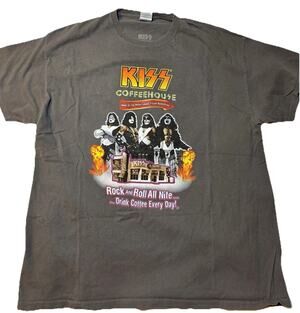 Rare KISS Band Concert COFFEEHOUSE Myrtle Beach 2-SIDED Gray T-SHIRT Men's sz XL